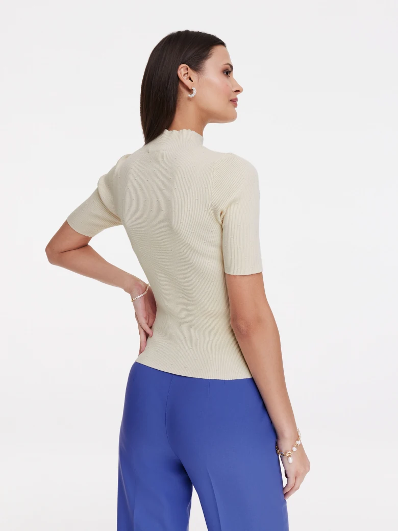 Fitted half turtleneck in ribbed knit fabric