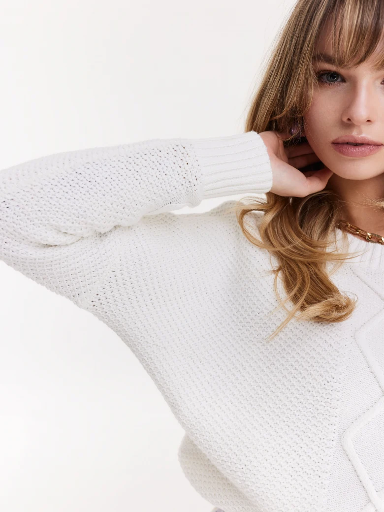 Cotton sweater with openwork weave