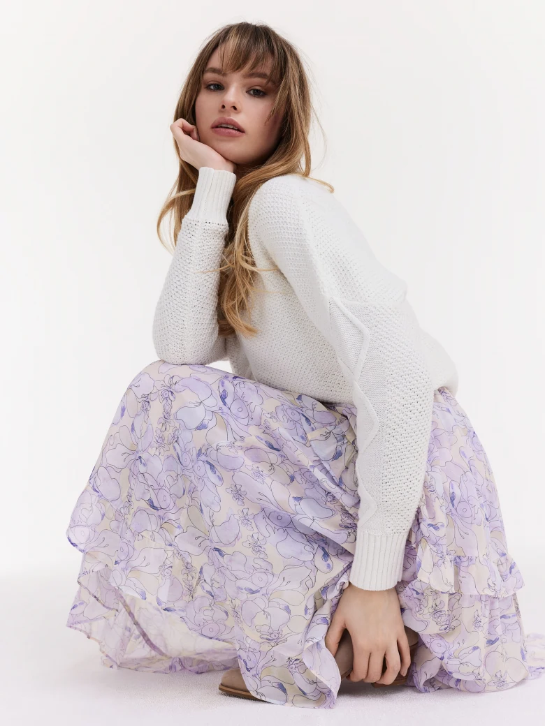 Cotton sweater with openwork weave