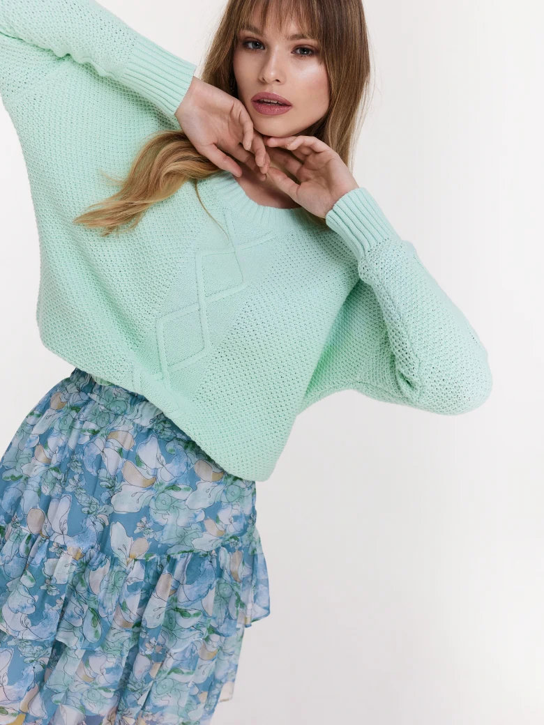 Cotton sweater with openwork weave