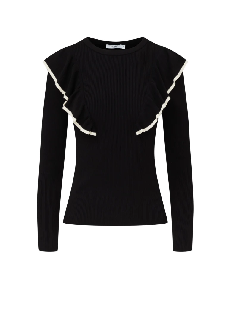 Black sweater with decorative ruffles