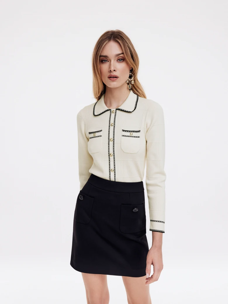 White sweater with collar and buttons