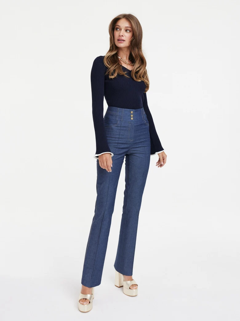Navy blue sweater with flared sleeves