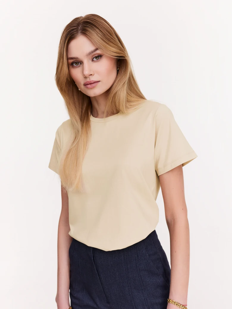 Beige loose blouse with short sleeves