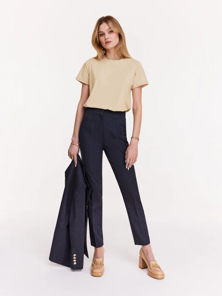 Beige loose blouse with short sleeves