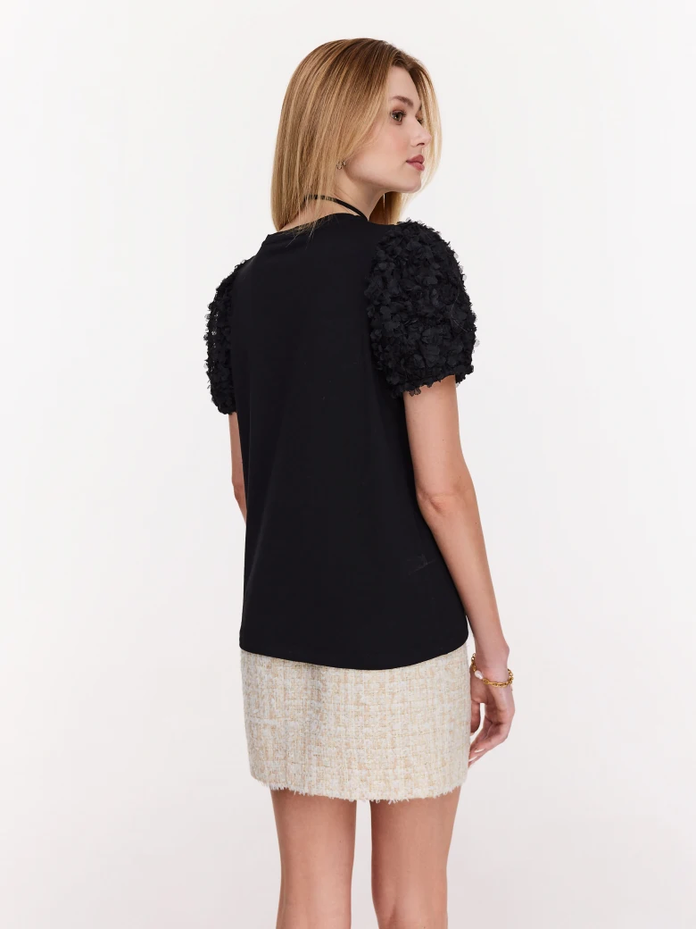 Cotton black blouse with buff sleeves
