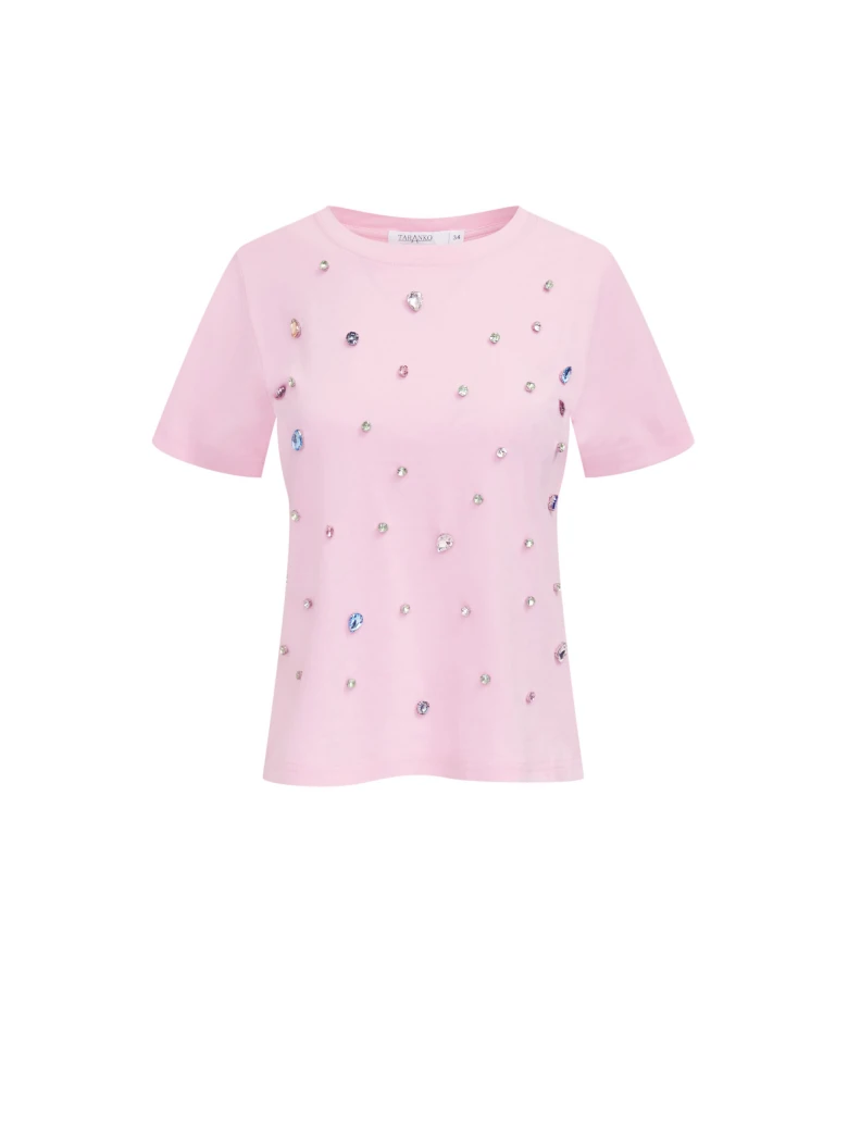 Pink cotton blouse decorated with crystals