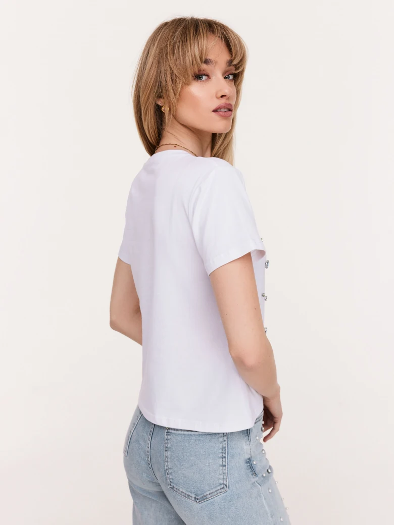 White cotton blouse decorated with crystals