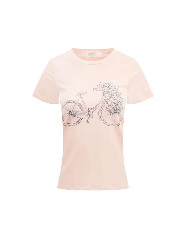 Peach print blouse with bicycle