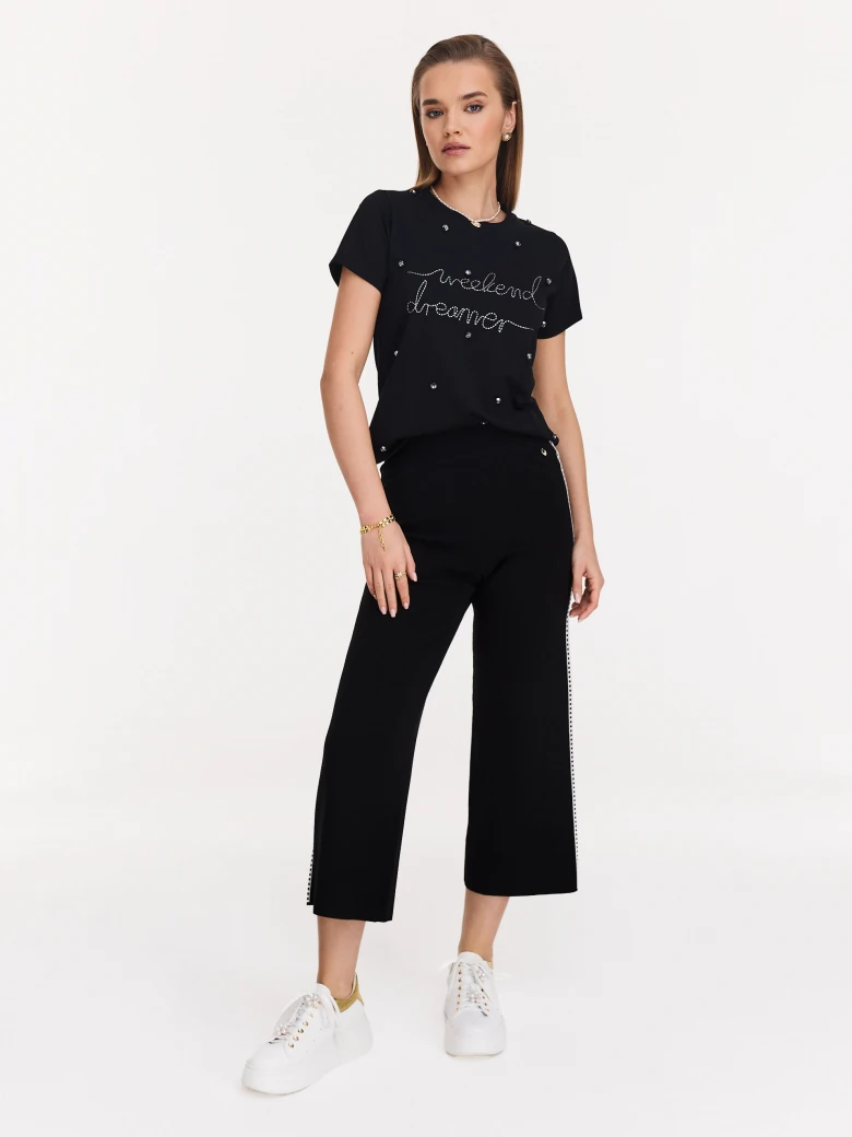Cotton black blouse with short sleeves and lettering