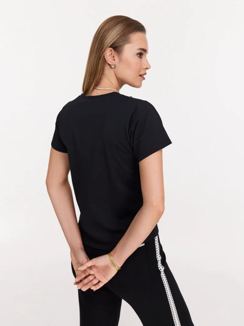 Cotton black blouse with short sleeves and lettering