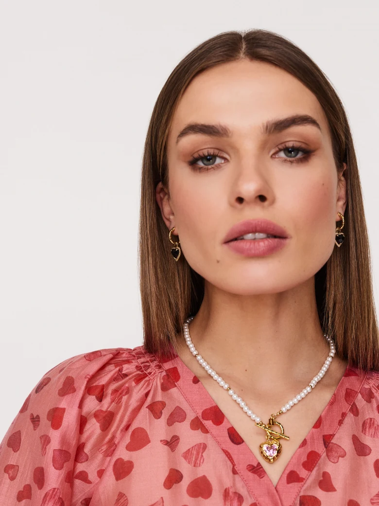 Pink tencel shirt with tiny hearts