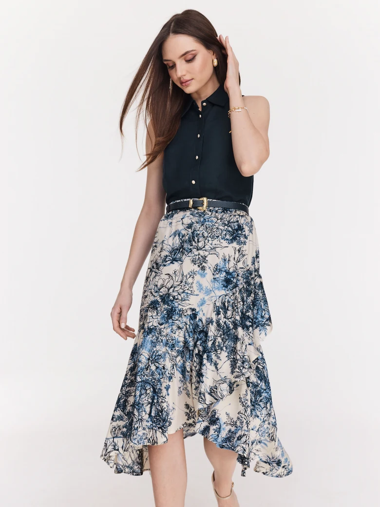 Navy blue button-down blouse