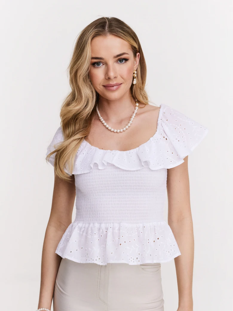 Decorative blouse with lace inserts