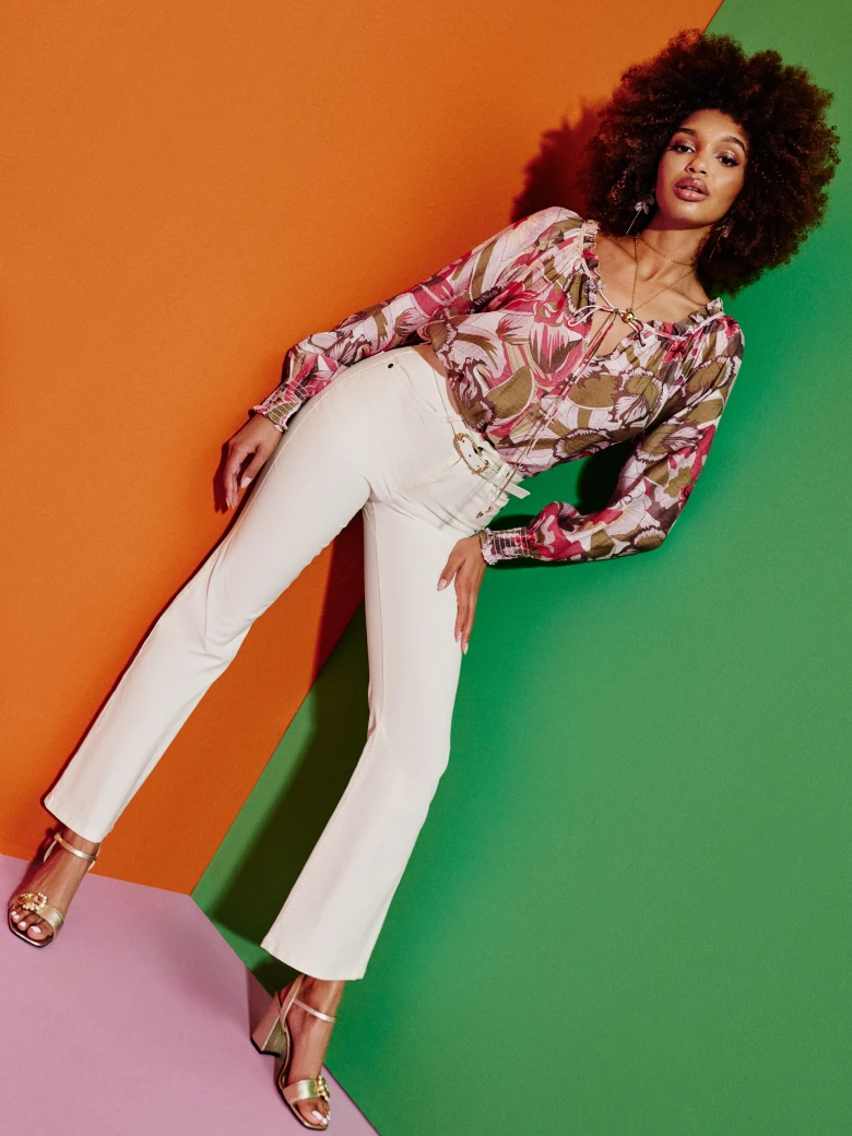 Pink blouse with floral pattern