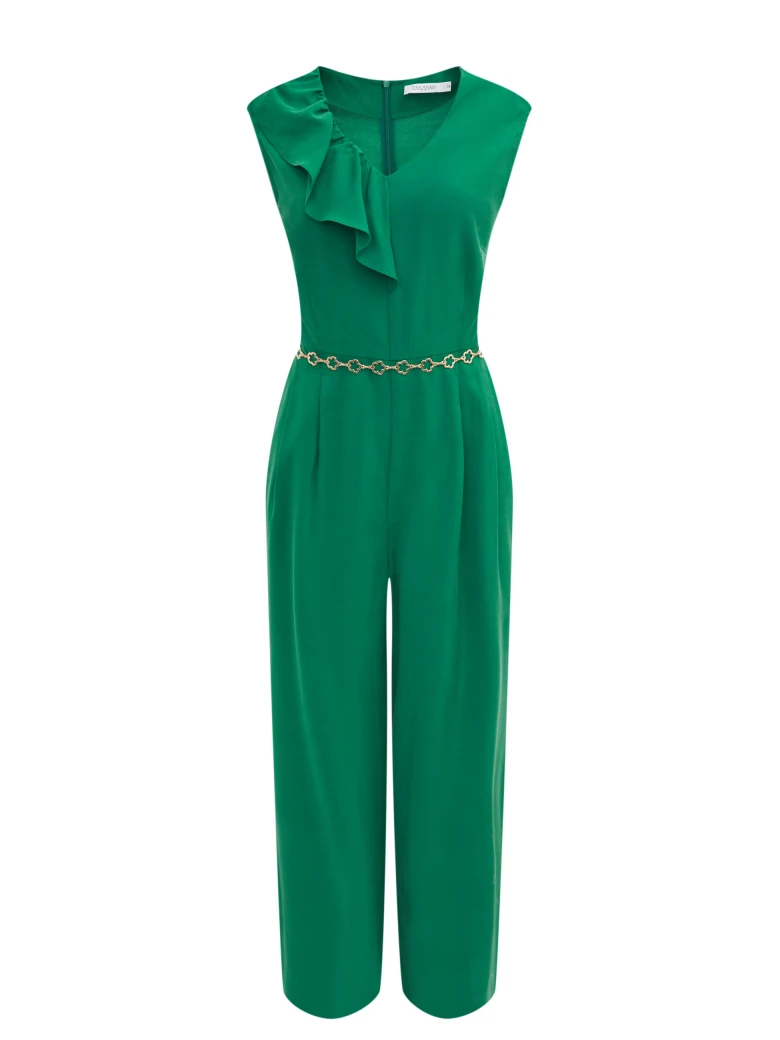 Green jumpsuit with ruffle