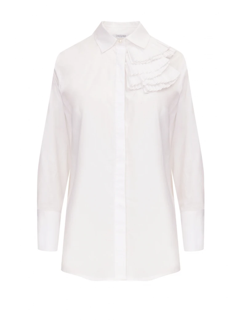 White cotton shirt with decorative ruffles
