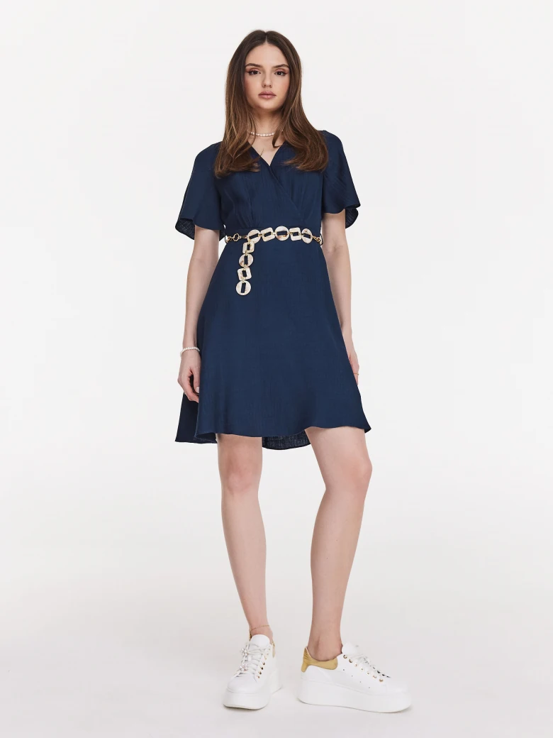 Navy blue elegant dress with envelope neckline