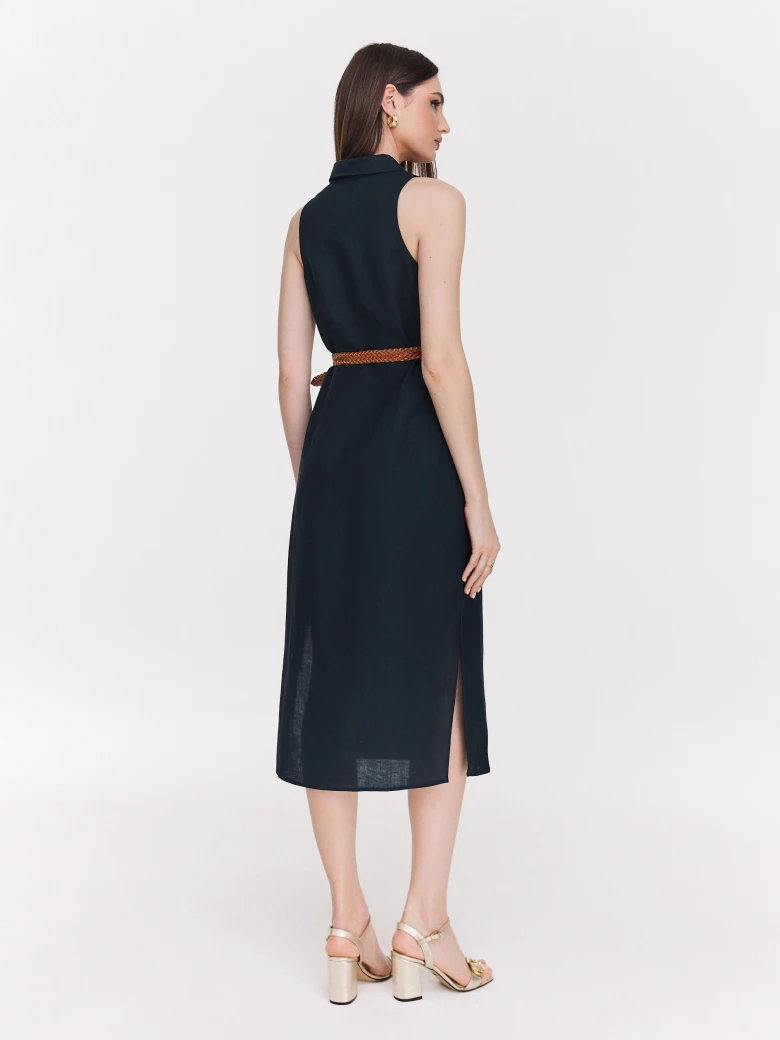 Navy blue button-down midi dress