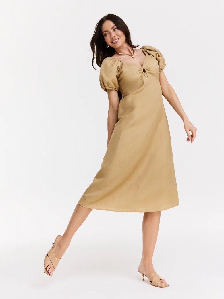 Beige linen dress with buffets