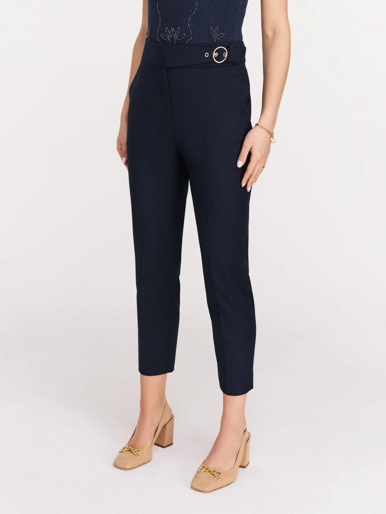 Navy blue women's high-waisted cigarette pants