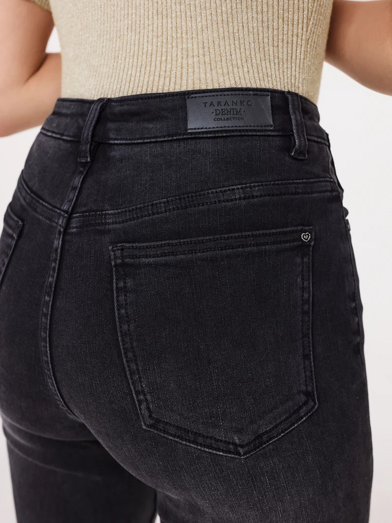 Black washed straight cut denim pants