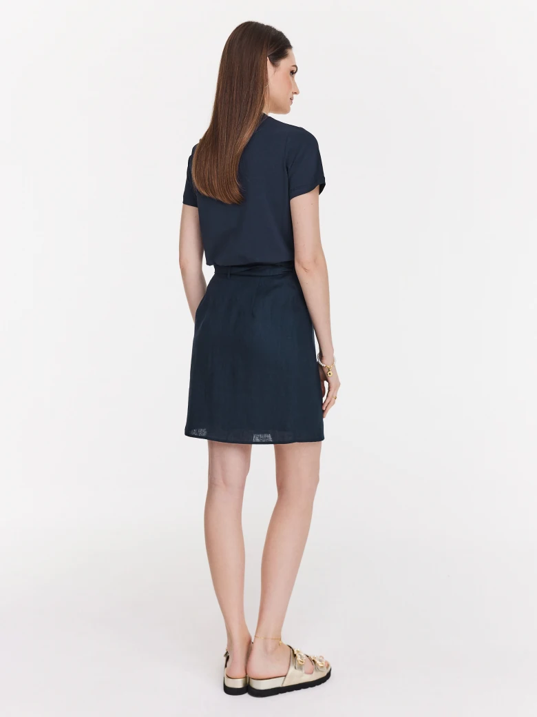 Navy blue high-waisted linen mini skirt
