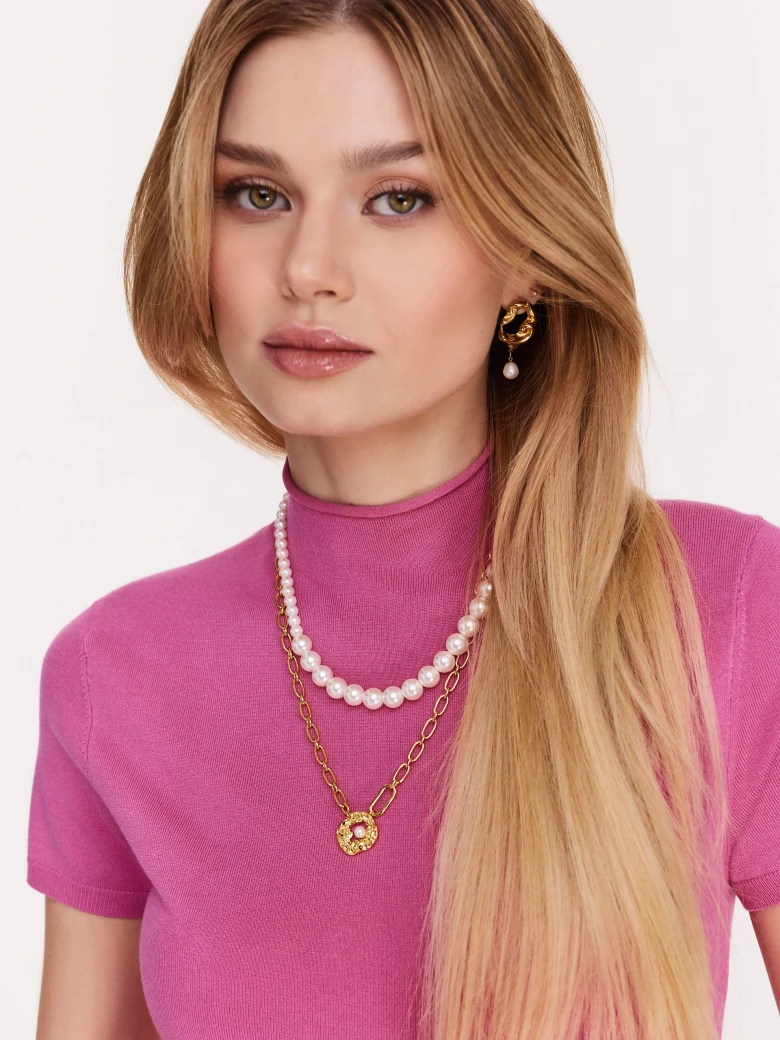 Pink viscose sweater with short sleeves