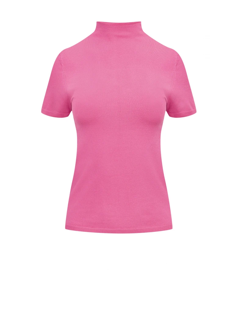 Pink viscose sweater with short sleeves
