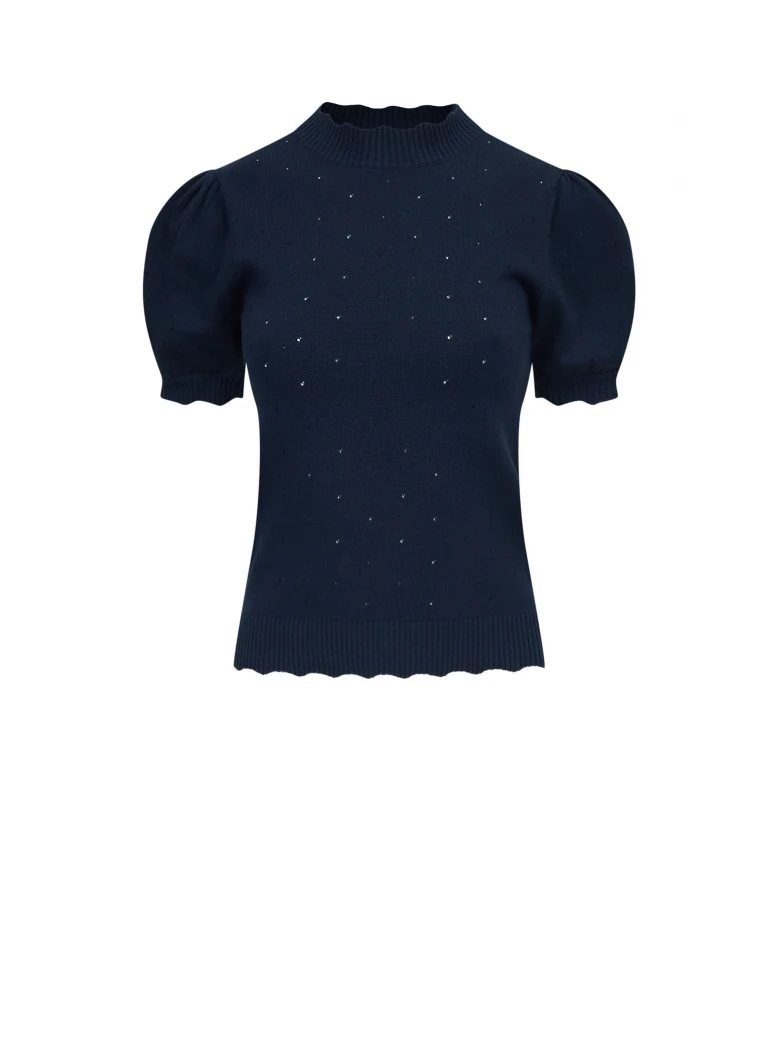Navy blue sweater with short sleeves with buffets