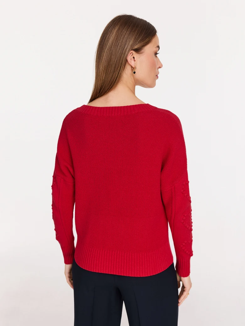 Cotton red sweater with embroidered hearts