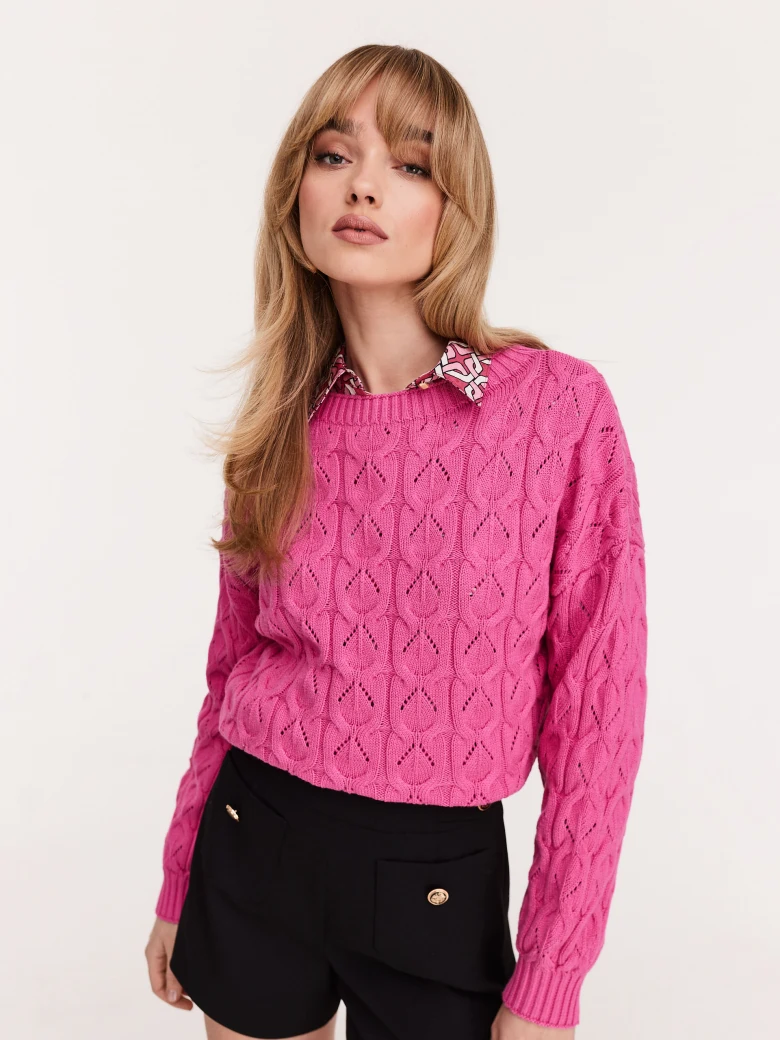 Openwork cotton sweater in pink color