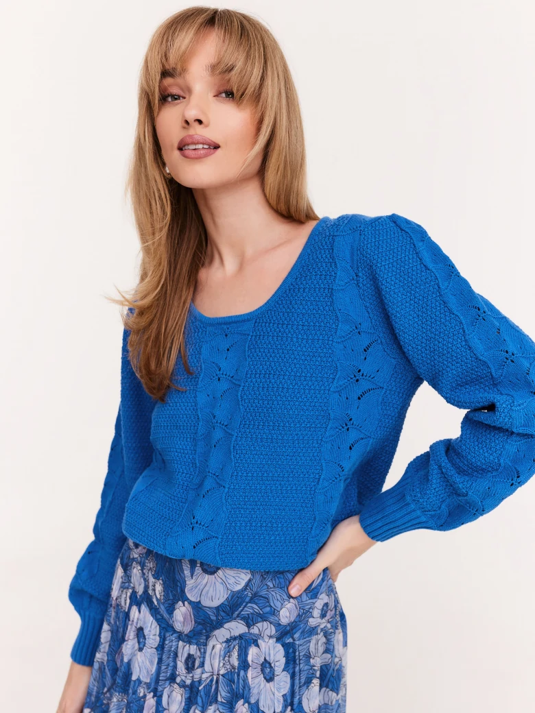 Openwork cornflower cotton sweater