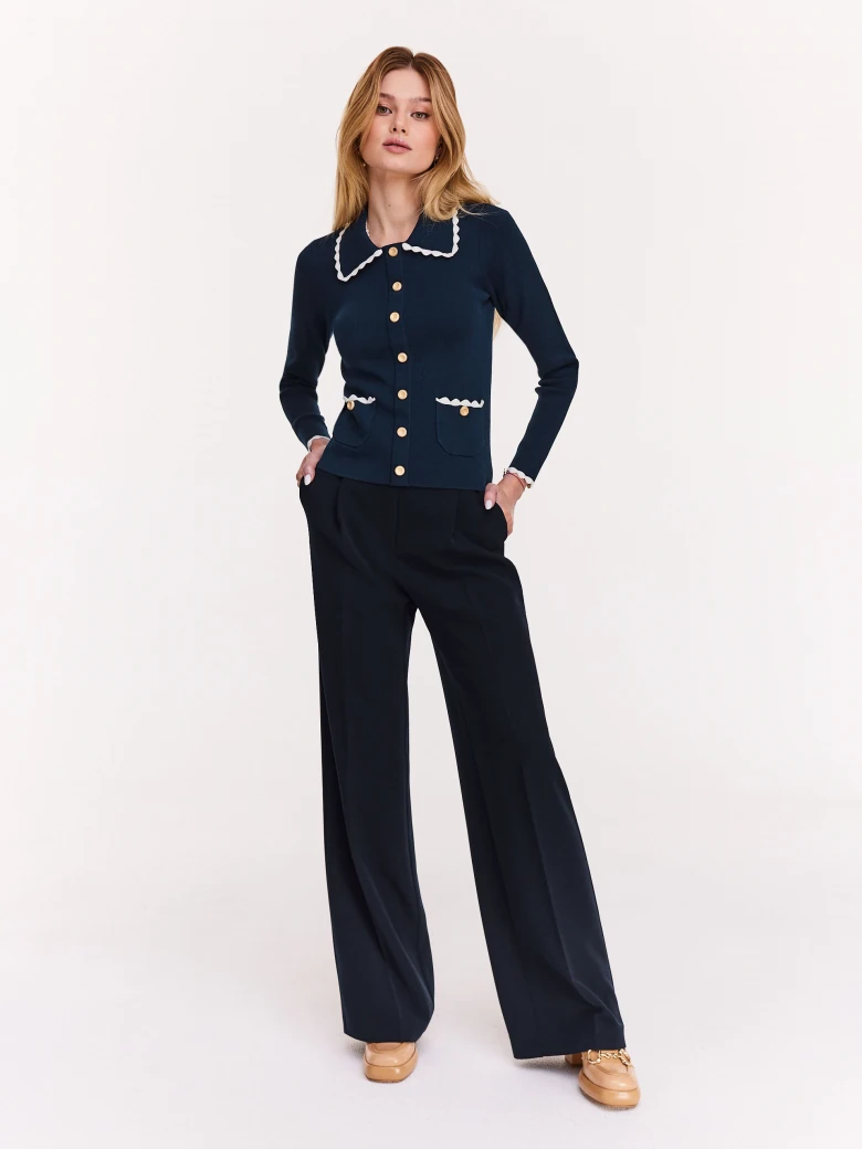 Navy blue cardigan with decorative buttons