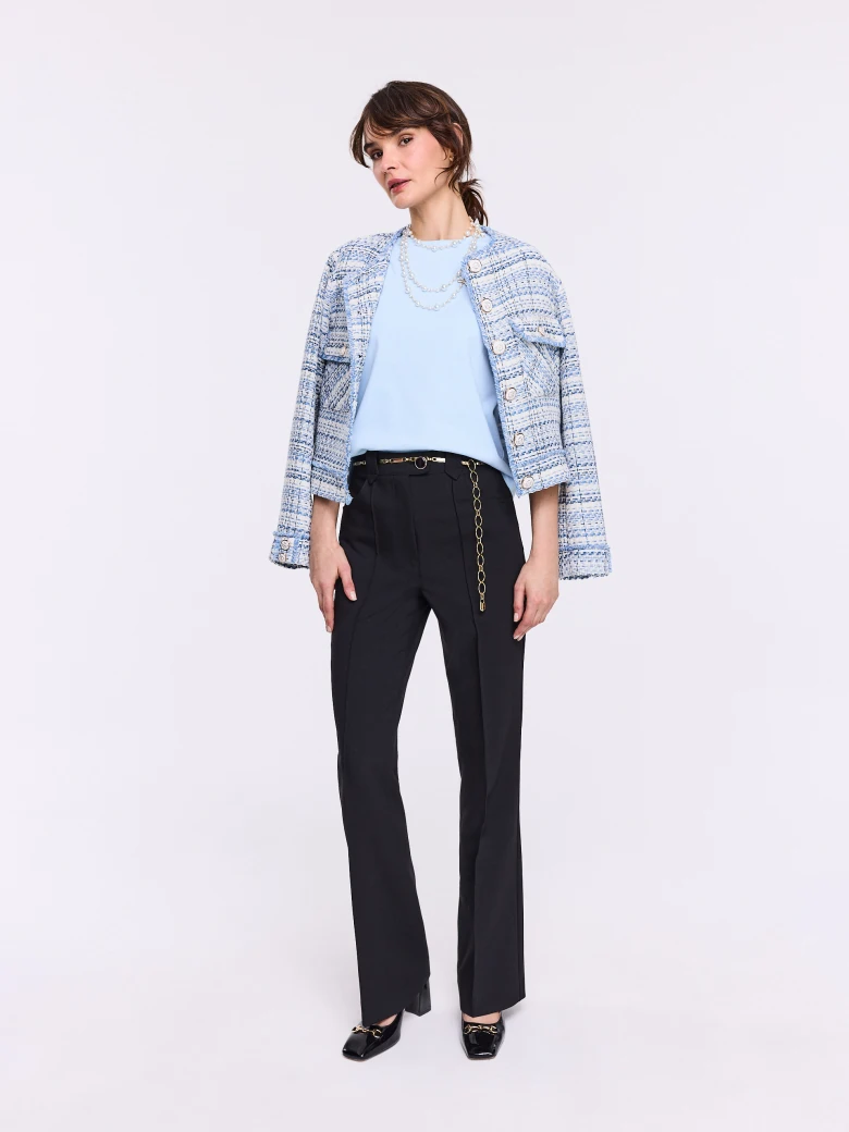 Blue cotton blouse with short sleeves