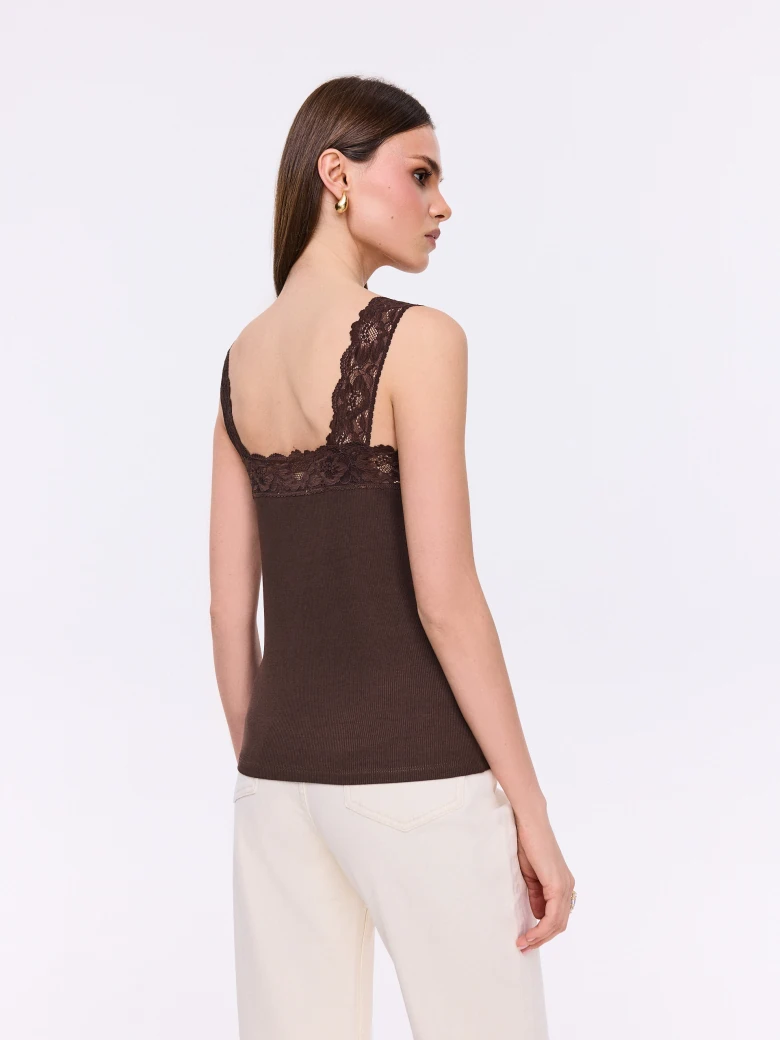 Chocolate top with lace detail