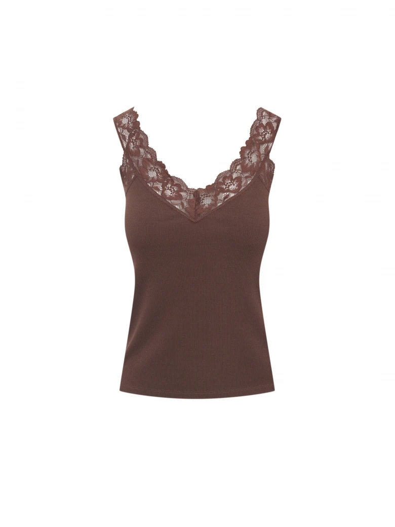 Chocolate top with lace detail