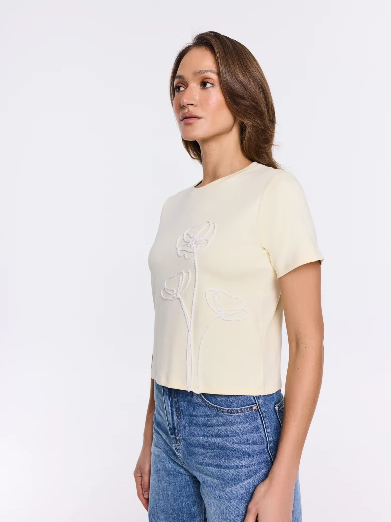 Bright yellow T-shirt with embroidery