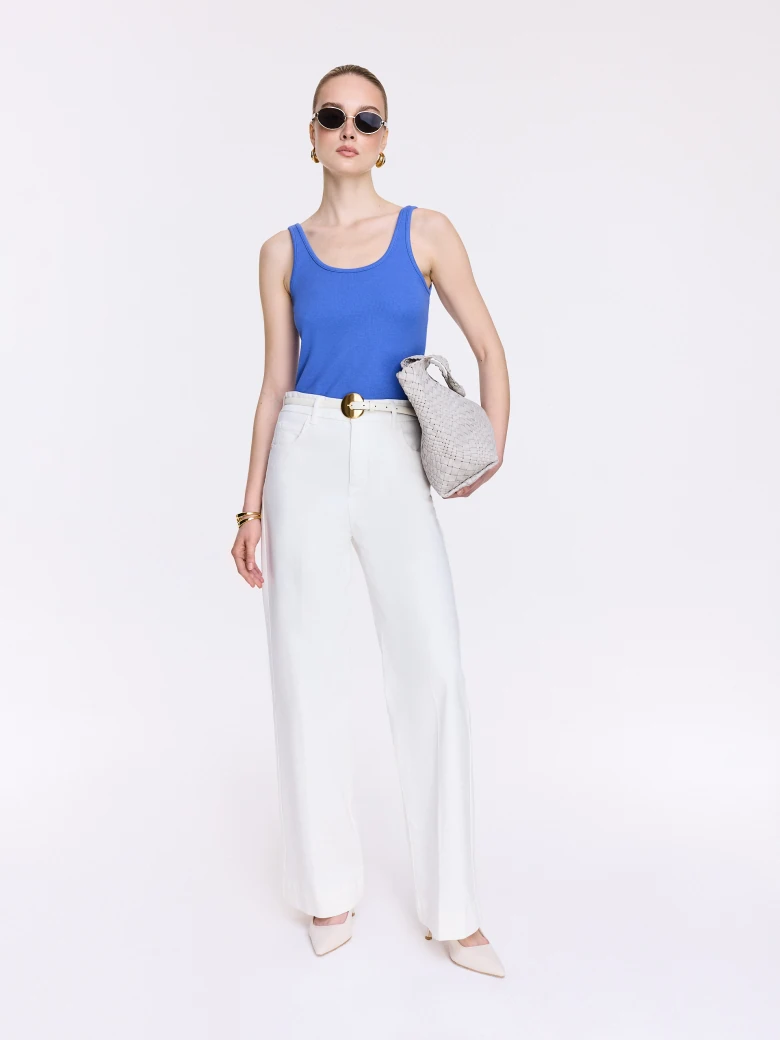 Sapphire-blue ribbed cotton top