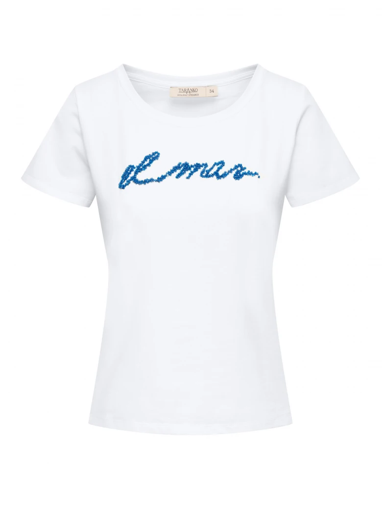 White round neck blouse with sequin appliqué