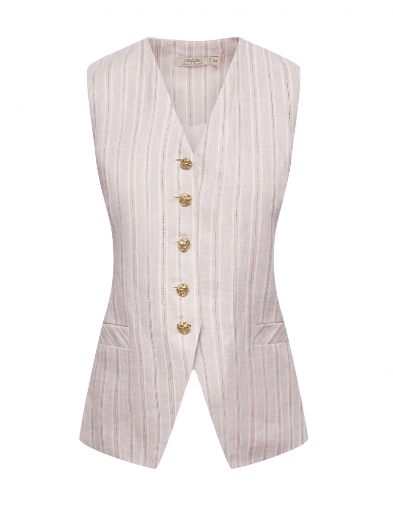 Beige linen vest with metallic thread