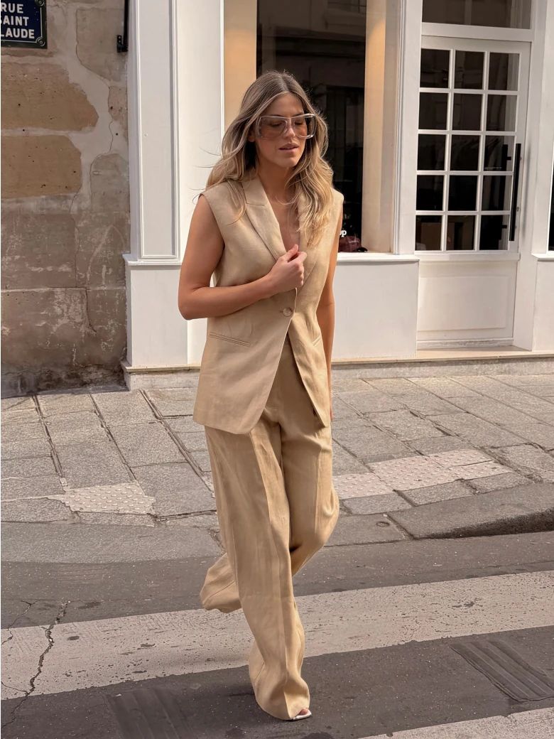 Beige linen vest