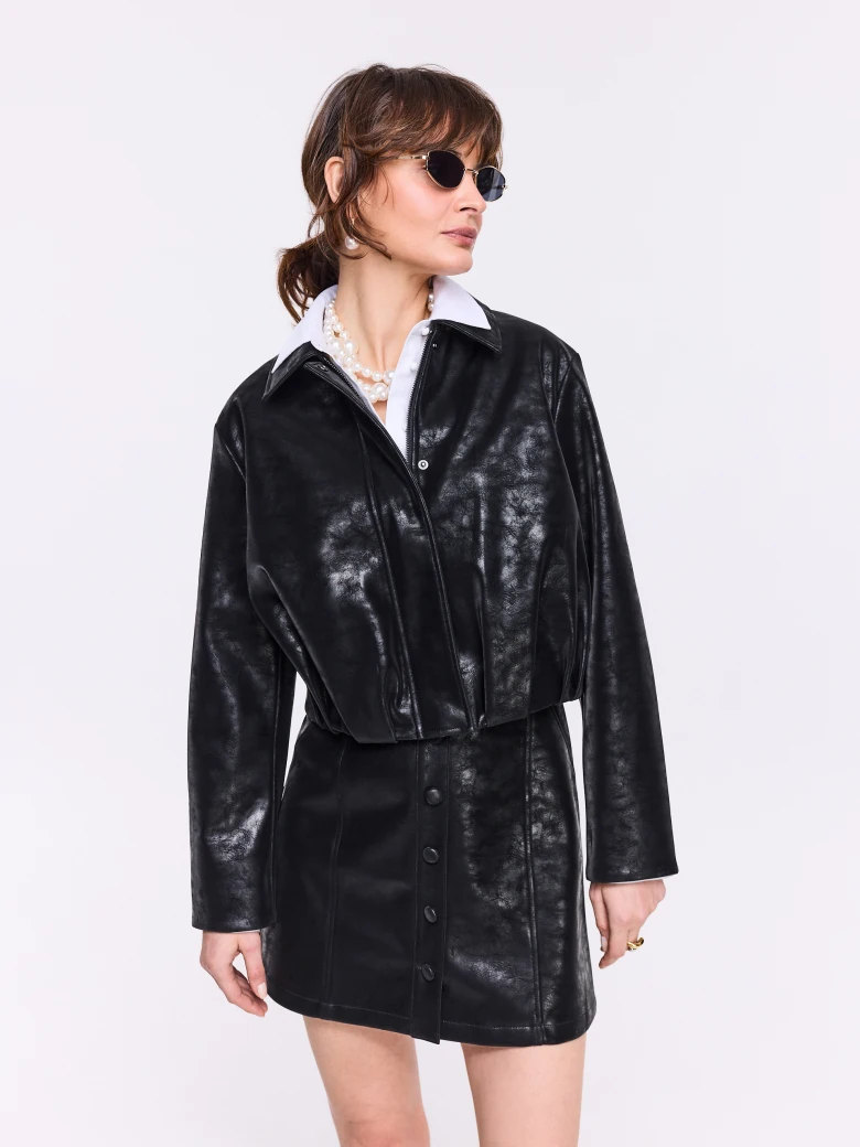 Short black faux leather jacket