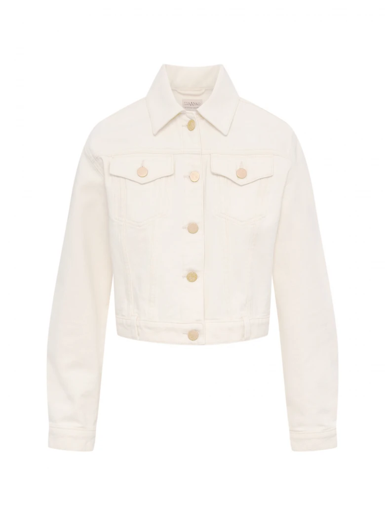 Cream denim jacket with gold buttons
