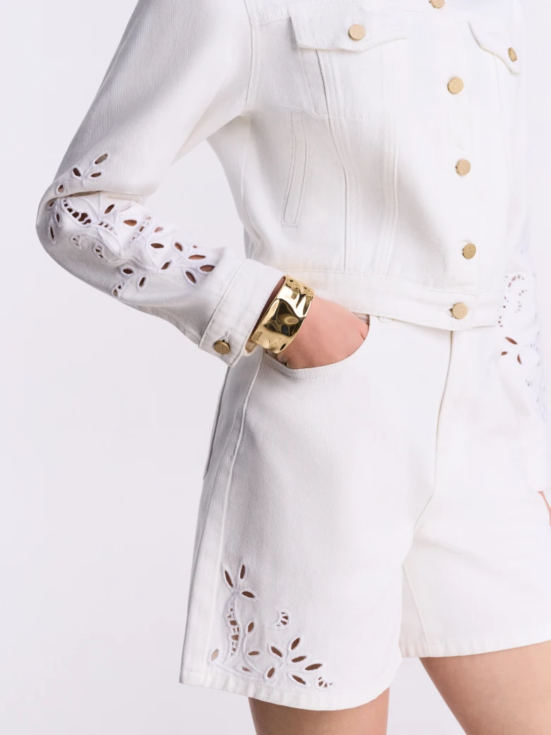 White denim jacket with openwork decoration