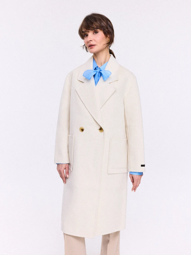 Cream double face coat with wool and cashmere