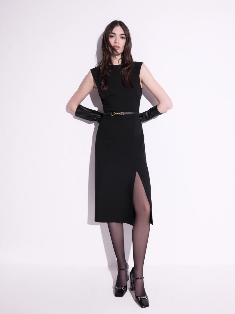 Black sleeveless midi dress