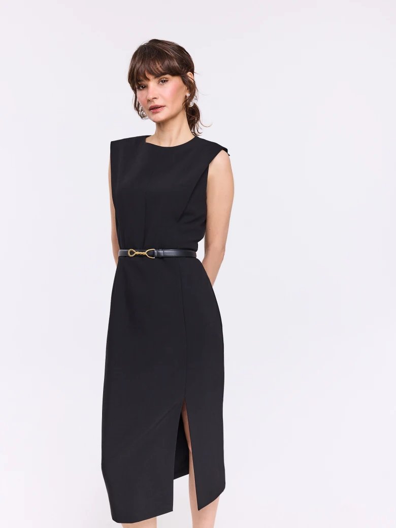 Black sleeveless midi dress