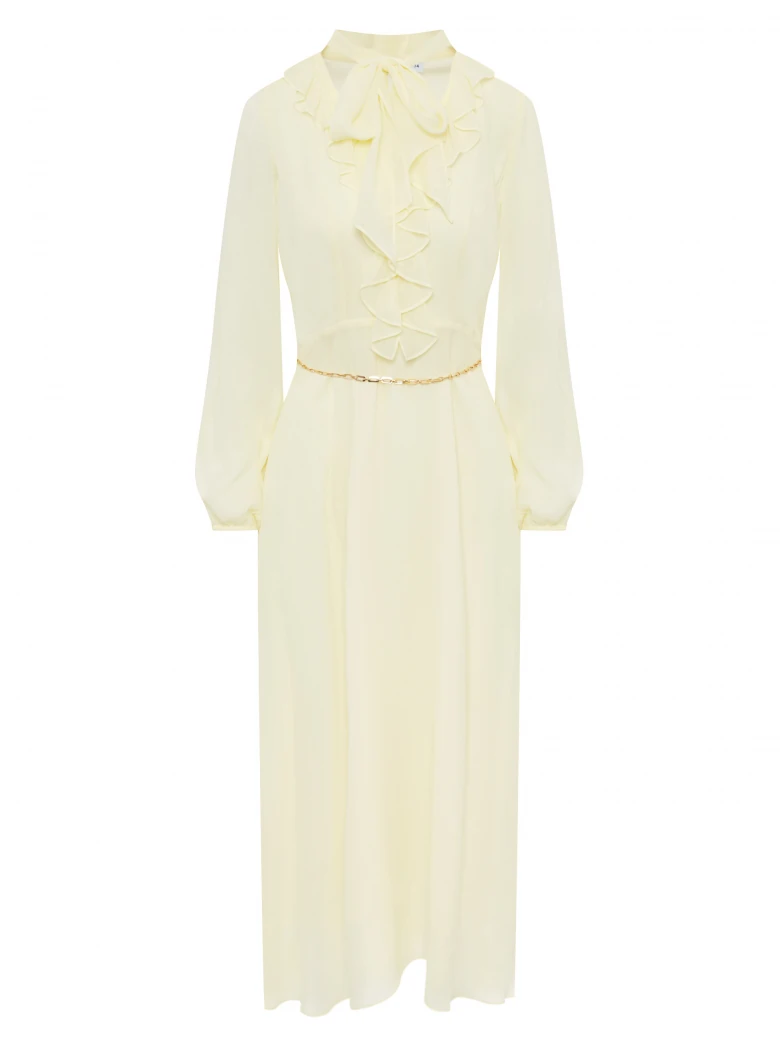 Light yellow viscose midi dress with frill