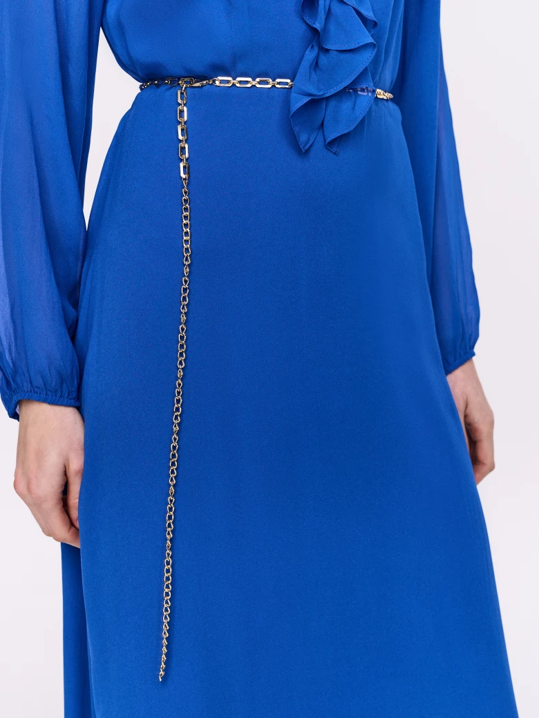 Sapphire viscose midi dress with jabot